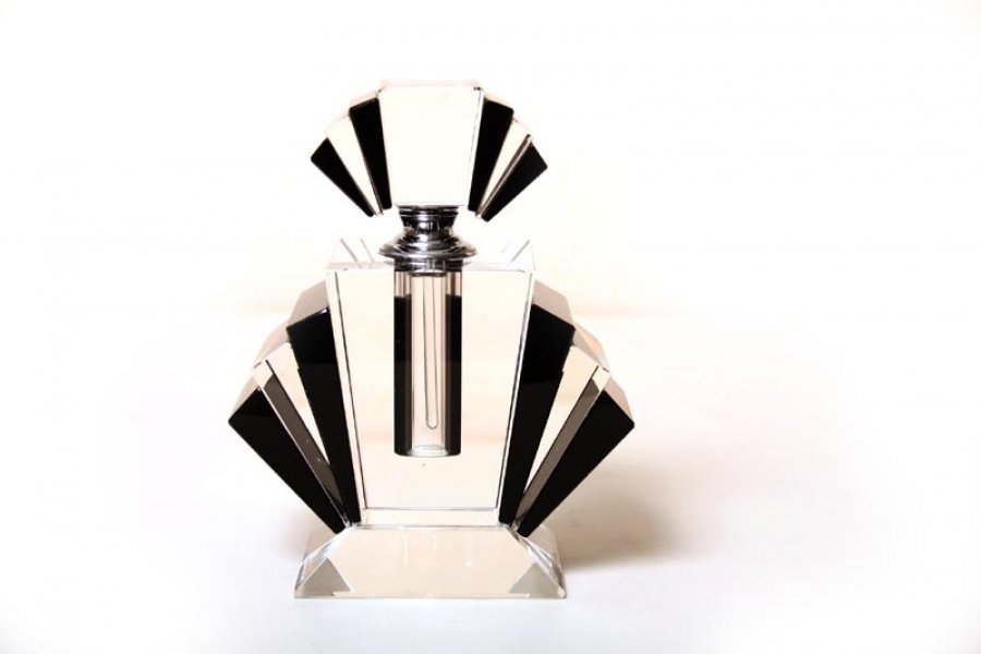 Art Deco Style Clear & Black Crystal Perfume Bottle | Ref. no. S0003 10cm | Regent Antiques